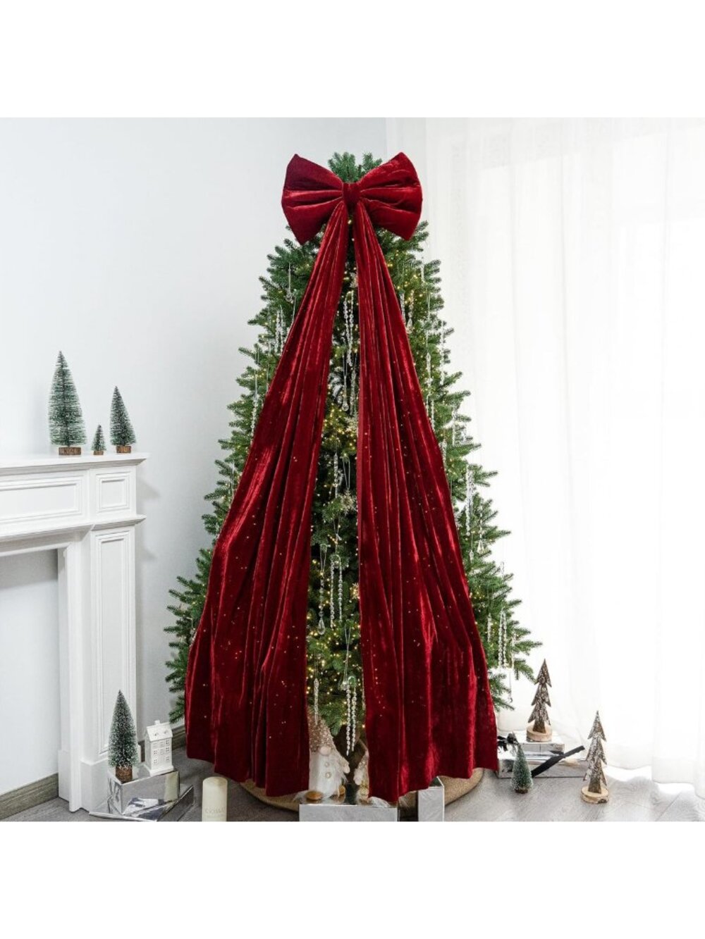 Extra Large Velvet Christmas Tree Topper Bow - 67x16in Festive Holiday Decor